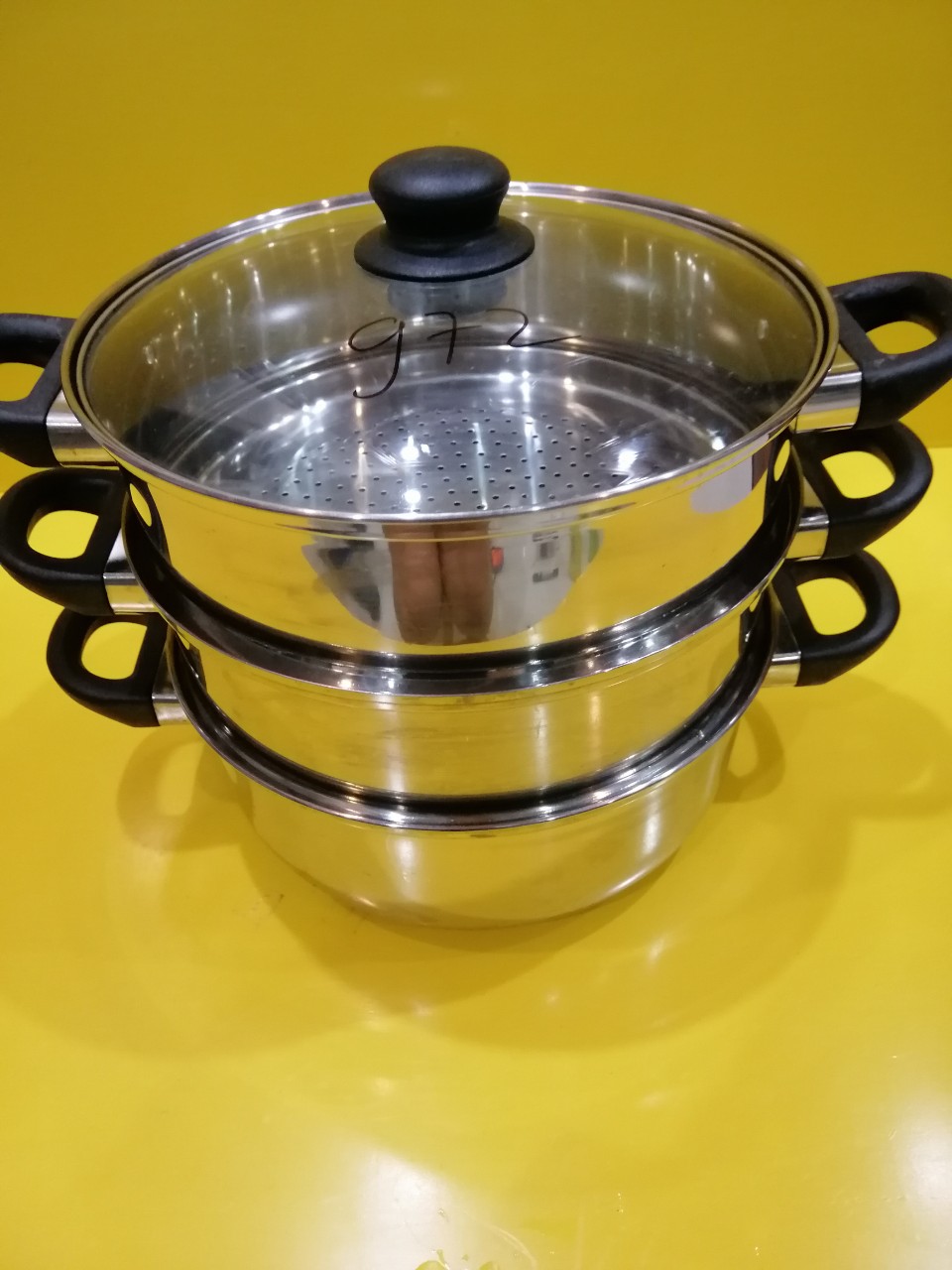 Bộ nồi hấp inox 3 tầng nội địa Nhật, size 27cm, cao 24cm , Dùng được bếp từ