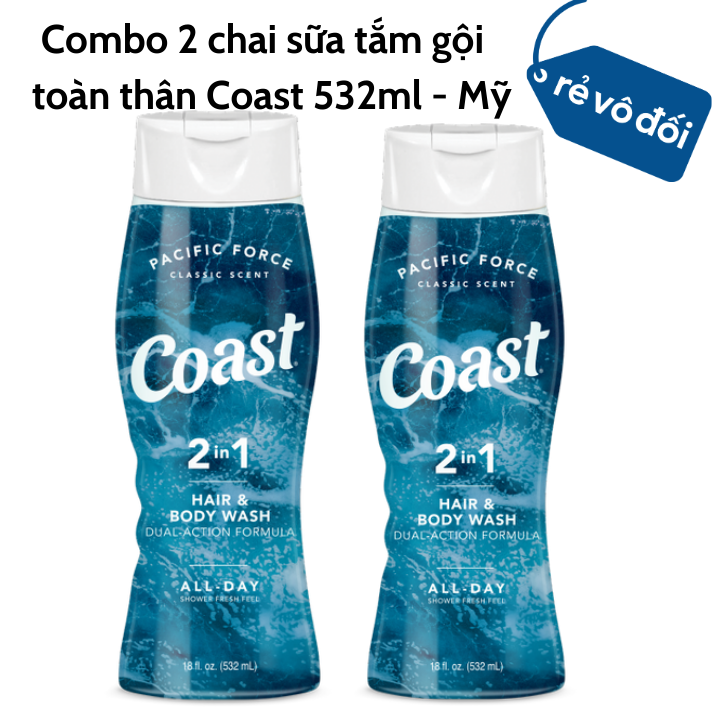 Combo 2 chai sữa tắm gội toàn thân Coast Hair Body Wash 532ml - Mỹ