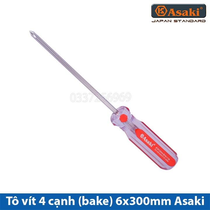 Tua vít thép cán nhựa trong 6x300mm asaki ak-7148