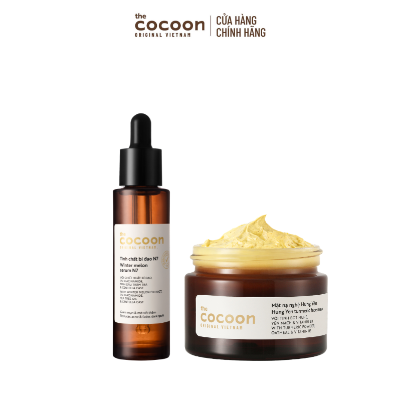 COMBO 1 Tinh chất bí đao N7 (serum) 7% Niacinamide Cocoon 30ml +1 Mặt nạ nghệ Hưng Yên 30ml