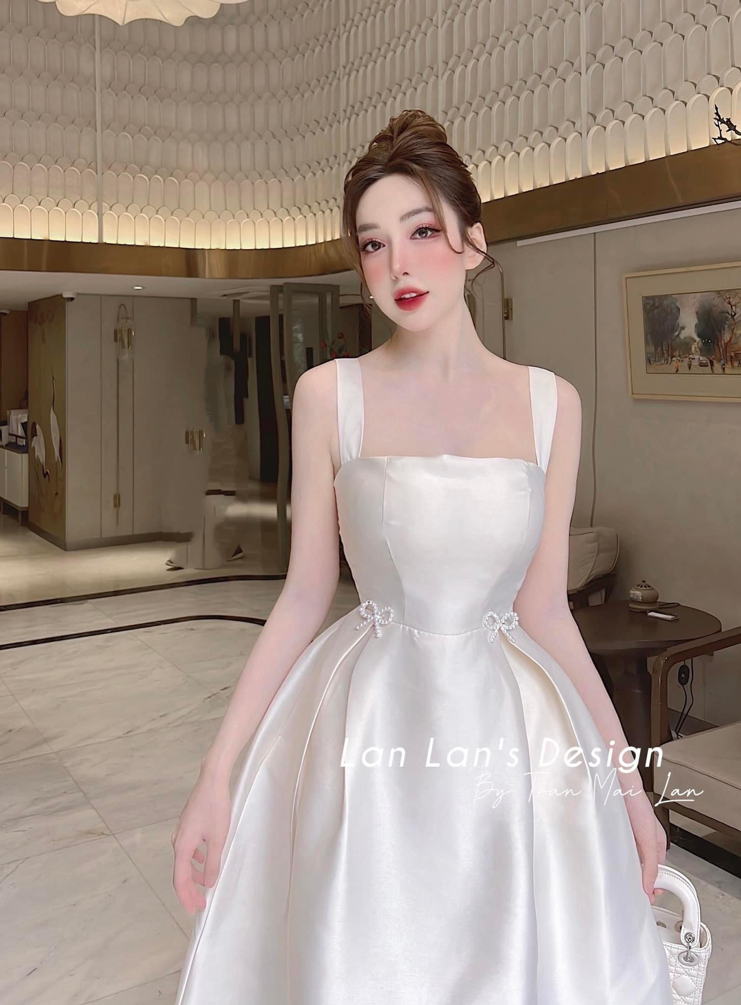 Đầm dự tiệc tapta hai dây bản lớn đính nơ eo dáng xòe sang trọng, đầm hai dây khoét eo cực tôn dáng, đầm tiểu thư đi tiệc dáng xòe ôm eo sang chảnh, váy dáng dài hai dây cổ vuông mtb