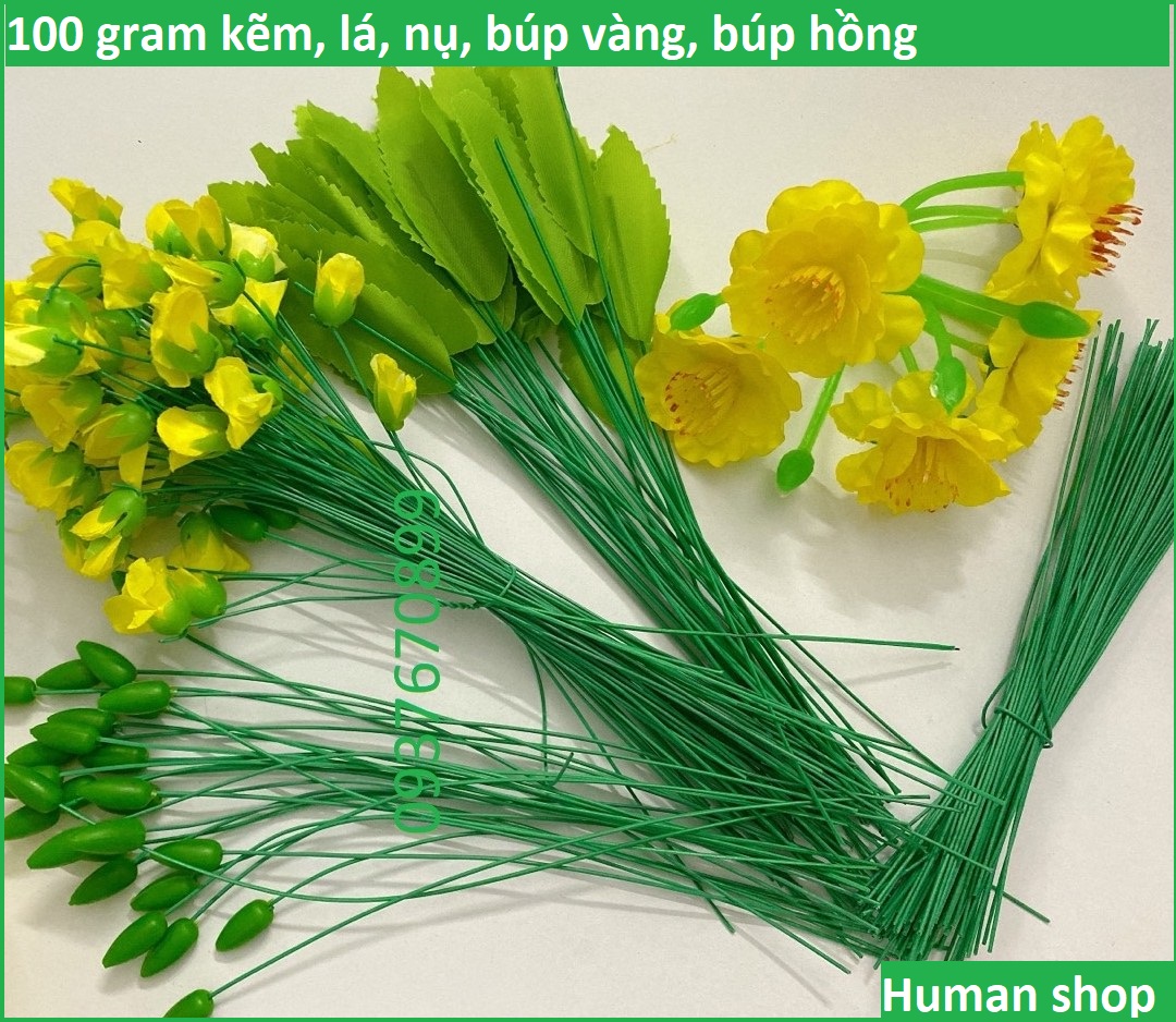 100 gram kẽm lá, búp, nụ buộc hoa mai đào trang trí Tết