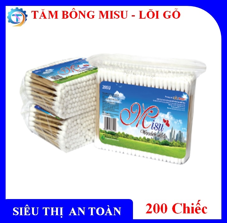 Tăm bông, bông tai MISU người lớn – Túi 200 cây – Lõi gỗ