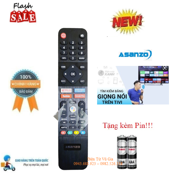 Remote Điều khiển TV Asanzo giọng nói- Hàng mới chính hãng theo máy 100% Tặng kèm Pin!!!