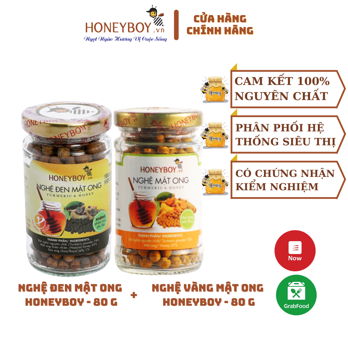 Bộ Nghệ vàng mật ong Honeyboy 80g và Nghệ đen Mật ong Honeyboy 80g