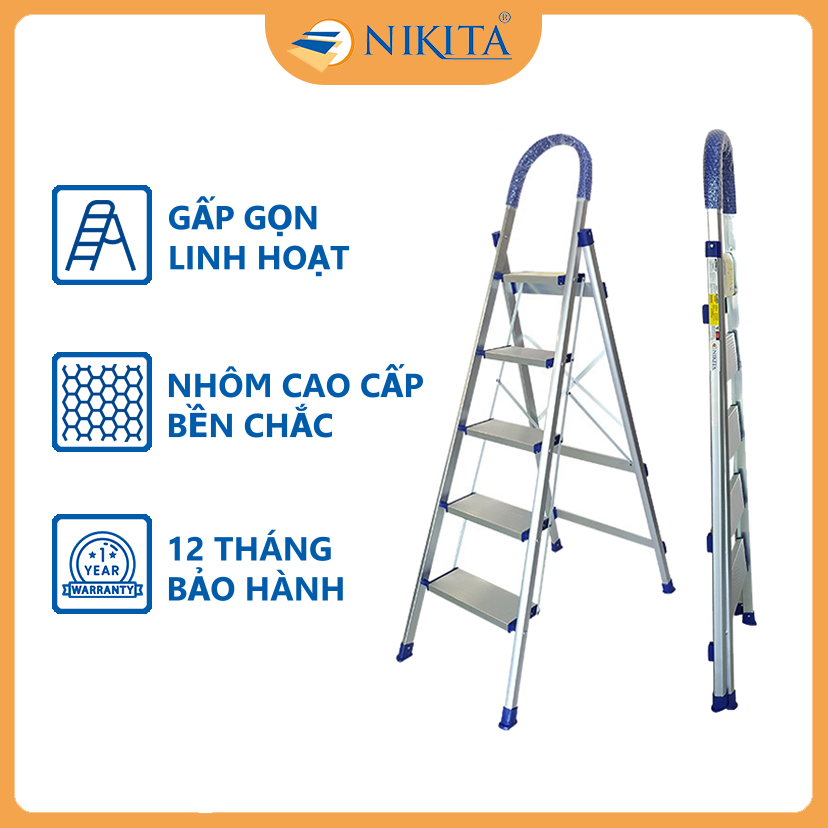 Thang ghế nhôm NIKITA - Thang nhôm gia đình 5 bậc- 1.2m