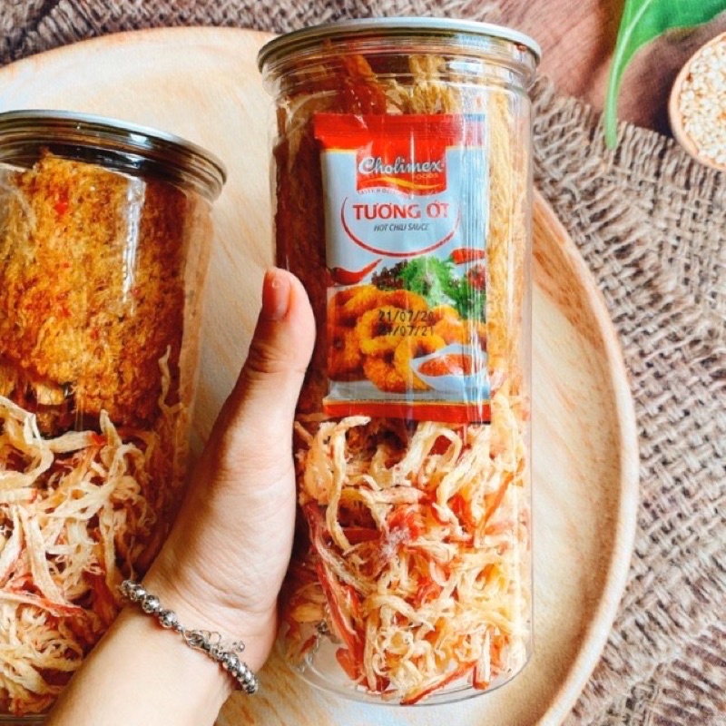 Mực mix 2 vị: mực cán tẩm vị mix mực sợi dừa hũ 300gr