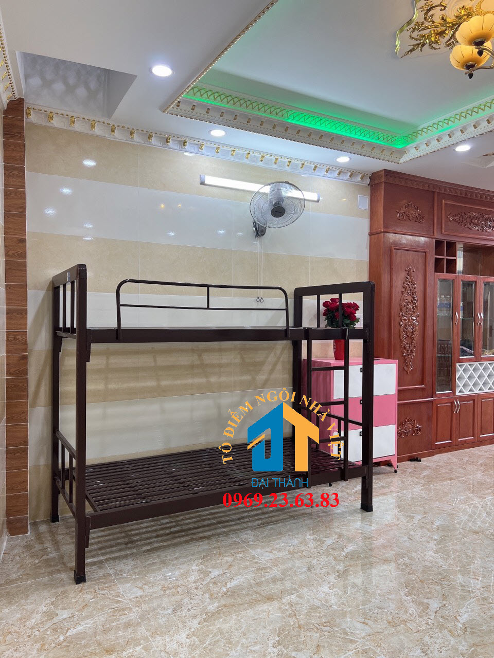 Giường  sắt hộp 2 tầng sơn tĩnh điện bền đẹp không rỉ sét, Ngang : 80cmx80cm( Tầng Dưới – Tầng Trên)