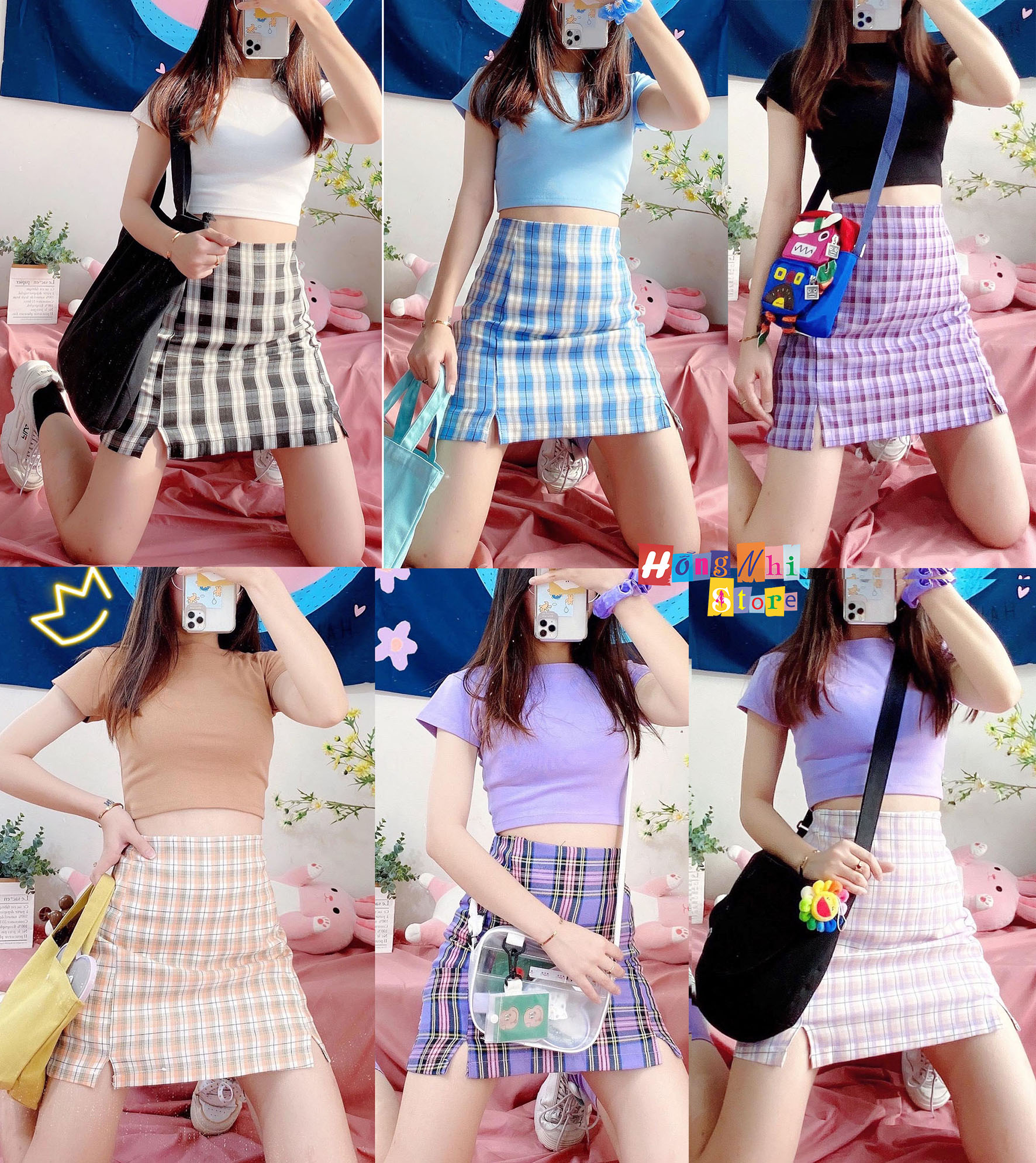 Chân Váy Caro Chữ A Xẻ Lai Có Quần Lót Trong Dáng Ôm Ulzzang Nhiều Màu - MM