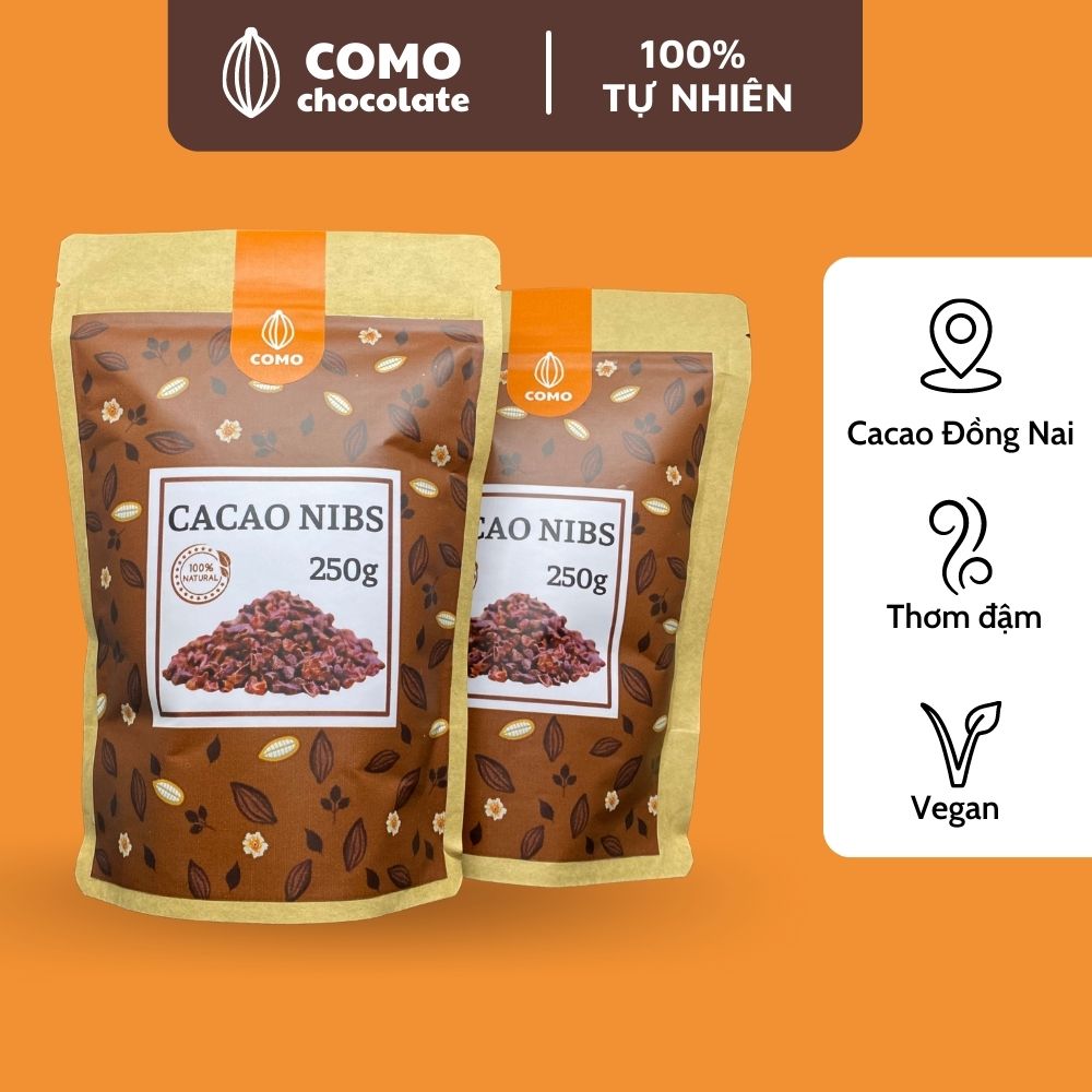 Hạt cacao rang hữu cơ tự nhiên- mỗi túi 250g COMO chocolate- Hỗ trợ giảm cân, ăn kiêng keto, không đường, không chất bảo quản
