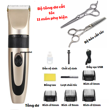  Tông Đơ Cắt Tóc - Máy Hớt Tóc chuyên dụng Electric Hair Clipper Mạnh Mẽ Tặng Kèm 11 Phụ Kiện Cao Cấp DÀNH CHO GIA ĐÌNH 