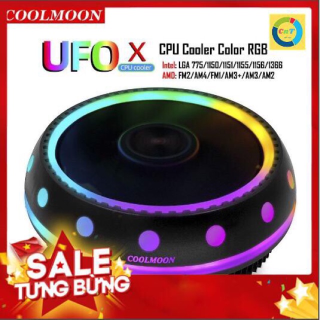 Quạt Tản Nhiệt, Fan CPU Coolmoon UFO X Led RGB - Tự Động Đổi Màu Và Hiệu Ứng
