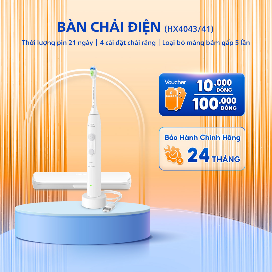 Bàn Chải Điện PHILIPS Sonicare HX4043/41, Công Nghệ Sóng Âm, 4 Cài Đặt Chải Răng, Bảo Hành Chính Hãng 24 Tháng