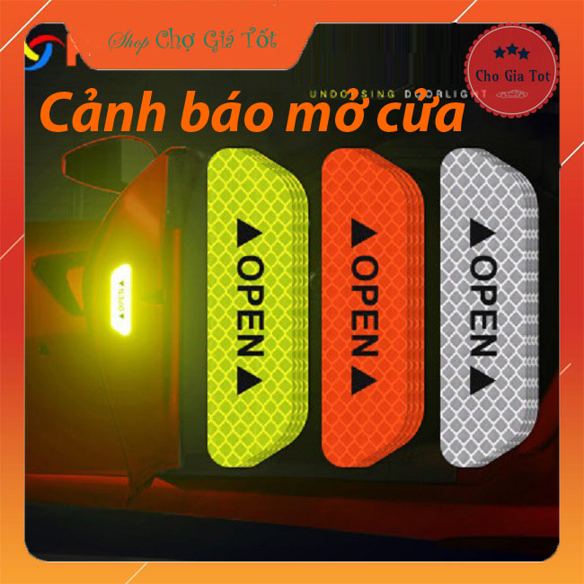 Bộ 4 decal dán open phản quang báo mở cửa ô tô