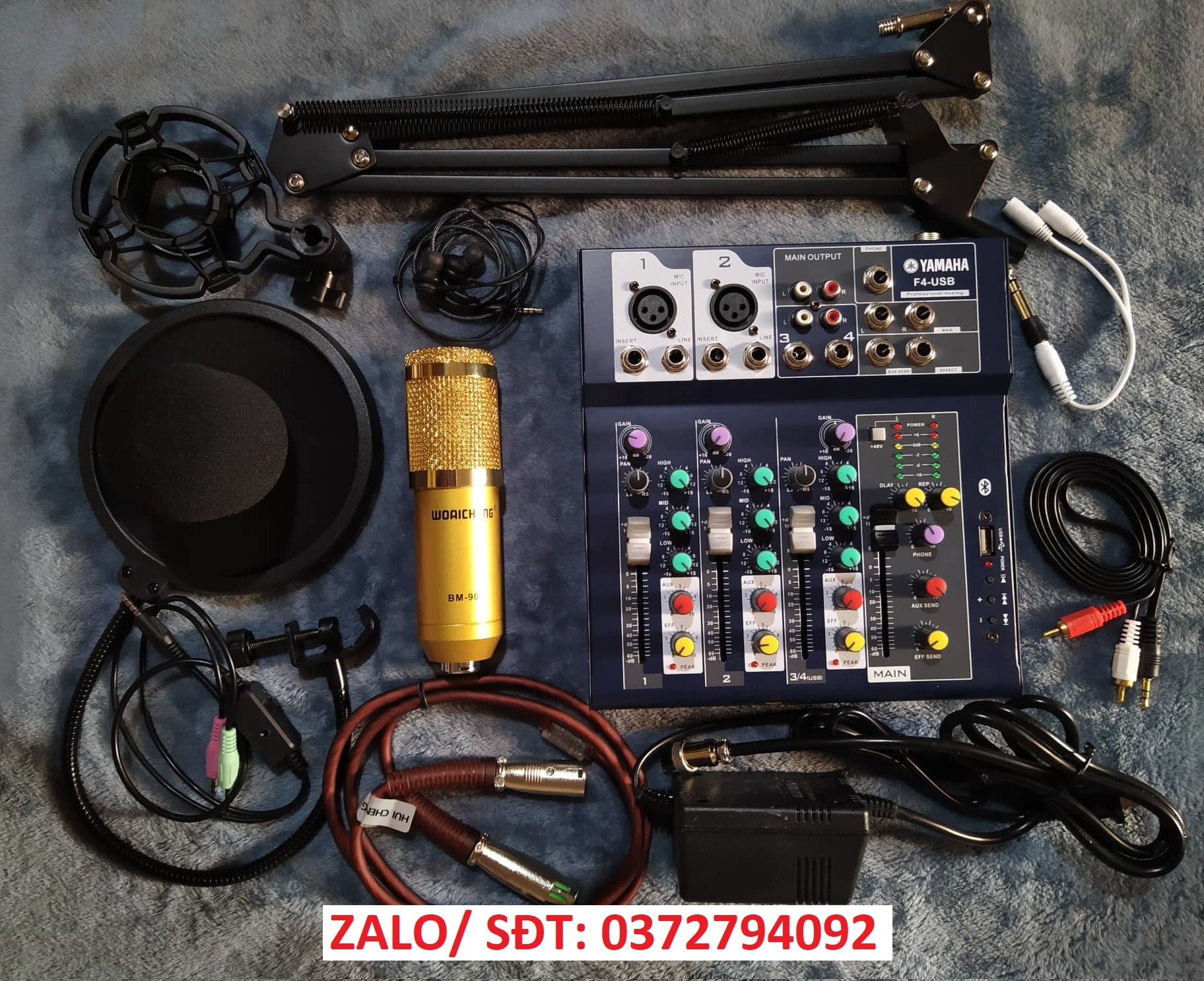 COMBO THU ÂM MIXER YAMAHA F4 USB BLUETOOTH MIC BM900 WOAICHANG Full phụ kiện