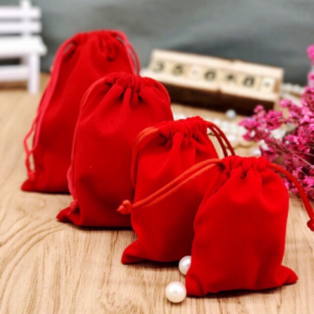 Giá sỉ túi nhung đỏ dây rút - túi trơn, hàng loại 1 siêu đẹp ph151