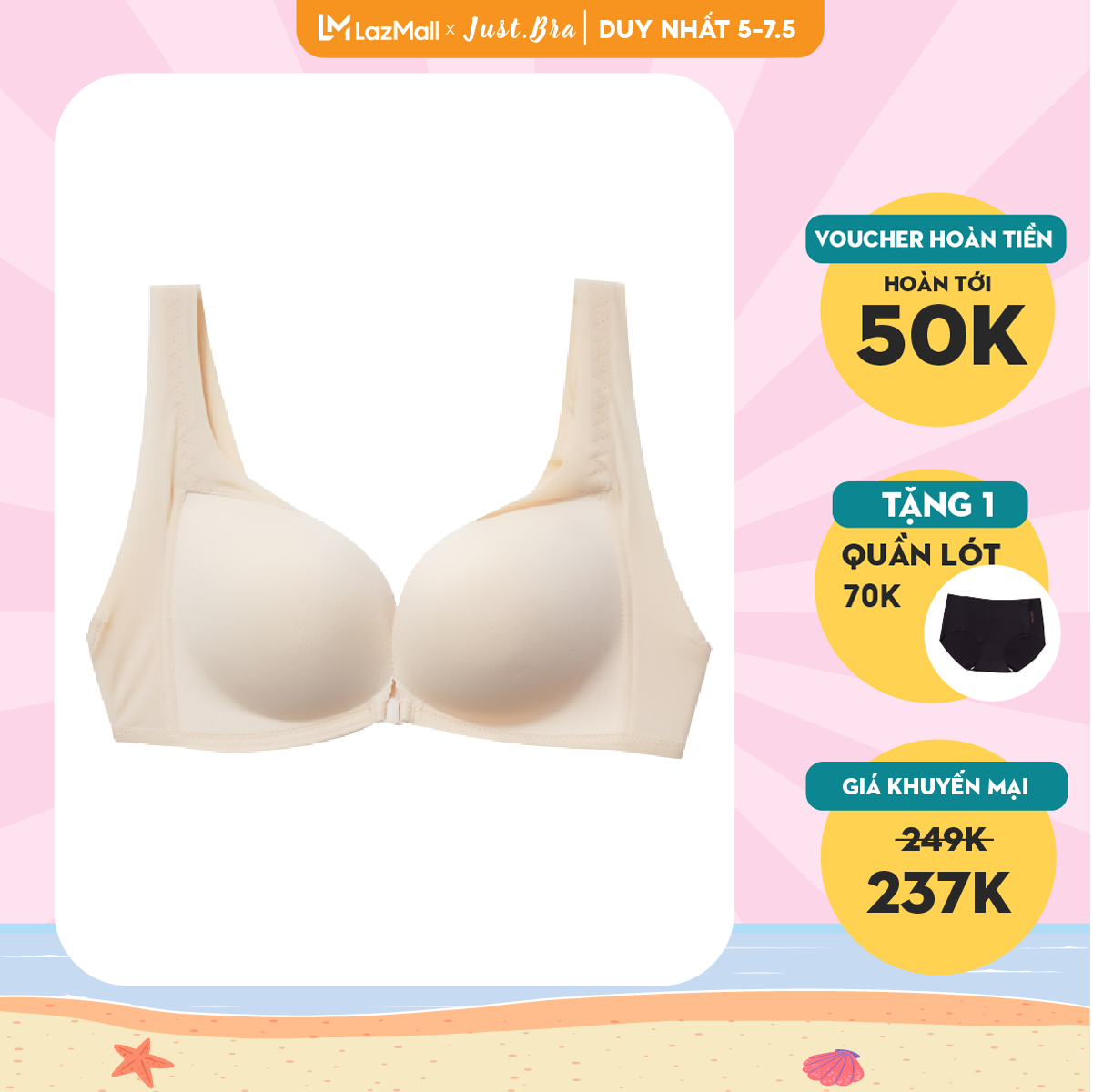 Áo ngực cài trước Just Bra thiết kế không gọng đệm mỏng tôn dáng AB372