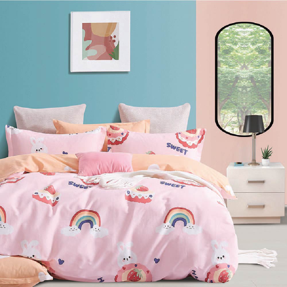 Bộ drap áo gối kèm mền chần NIN Collins - N190071- 100% cotton sateen (5 món) màu hồng cầu hồng