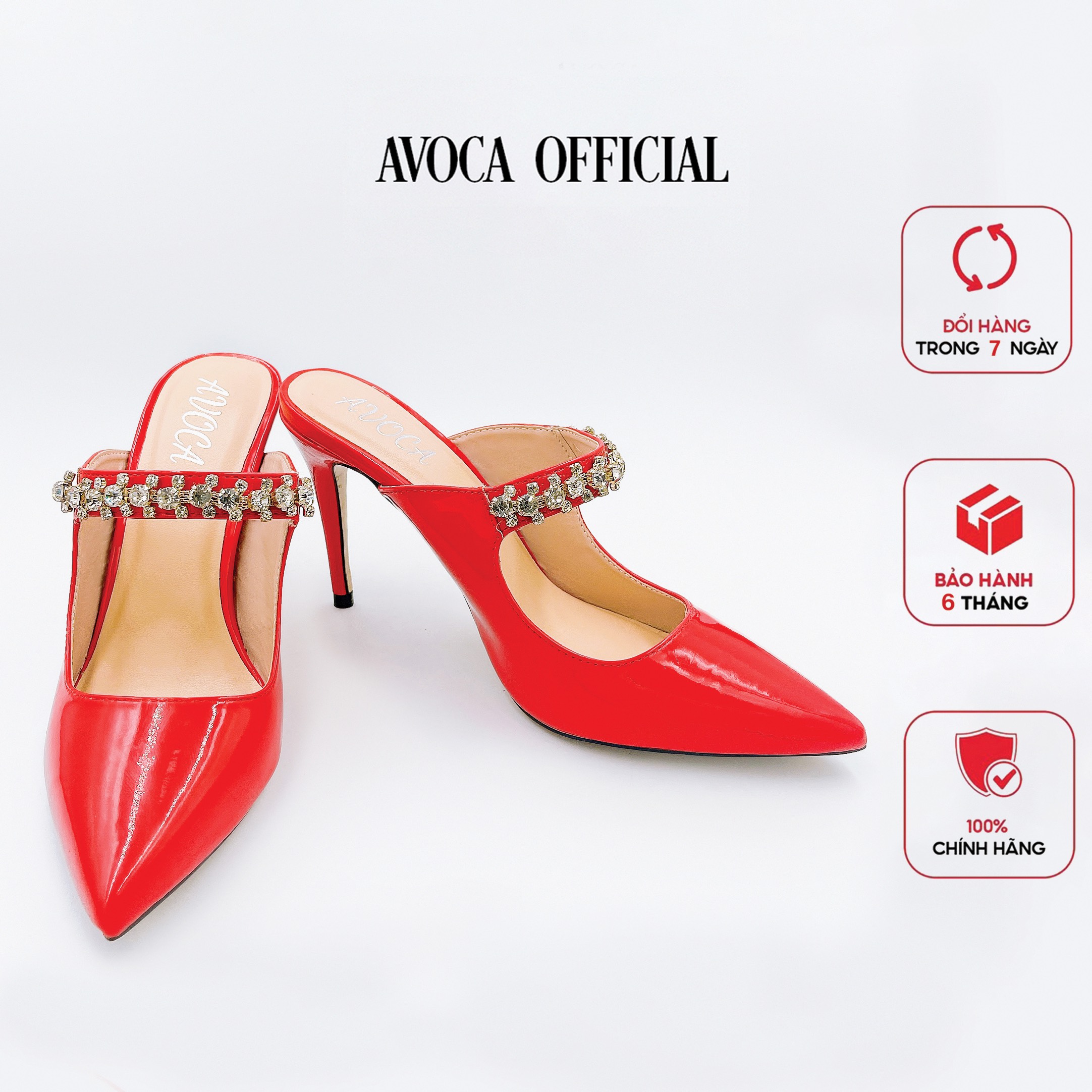 Giày cao gót Avoca mũi nhọn dây chuỗi sang trọng 9cm