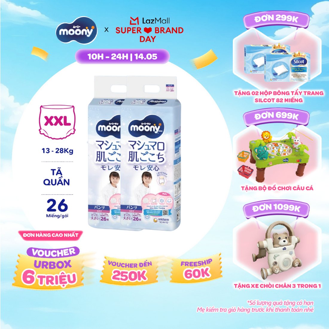 [SALE GIỮA THÁNG tặng QUÀ TO-SLCH] Combo 2 tã quần cao cấp Moony Bé Gái XXL26 miếng - Nhập khẩu từ Nhật Bản