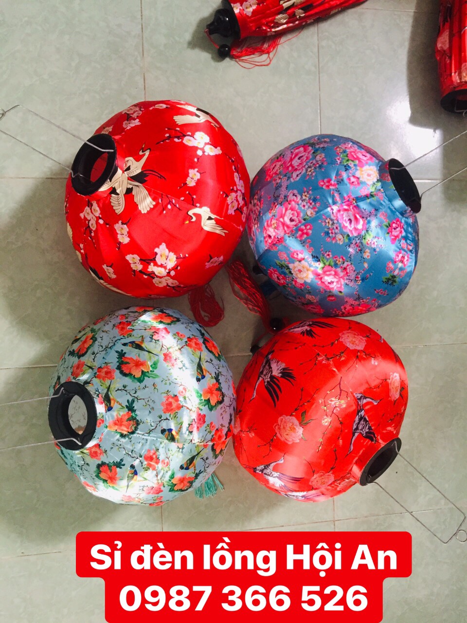 Đèn lồng Hội An vải phi in họa tiết 3D - size 45 cm