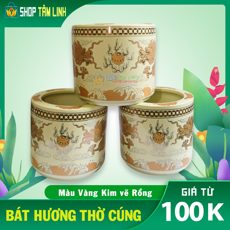 Bát hương thờ cúng gốm sứ Bát Tràng vẽ vàng ShopTamlinh