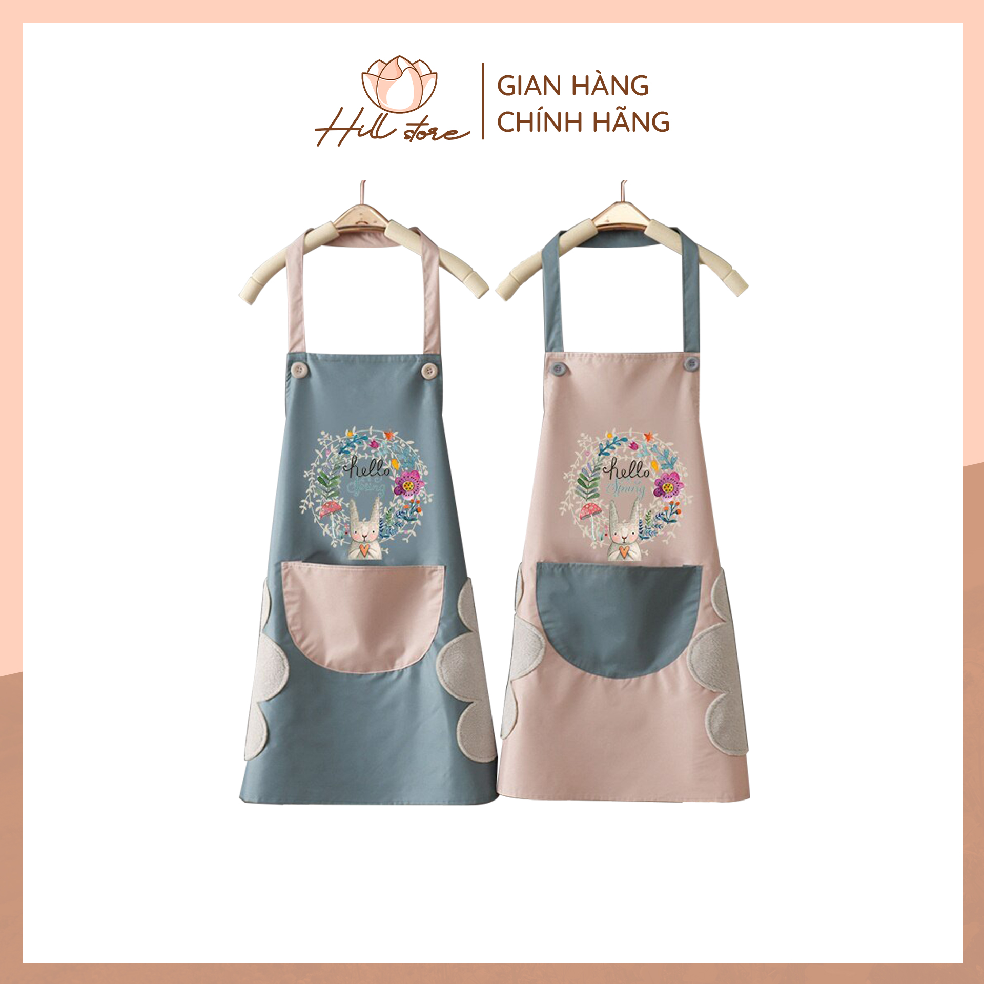 Tạp dề nấu ăn pha chế chống thấm nước, áo tạp dề làm bếp Hàn Quốc xinh dễ thương có túi đựng tiện lợi