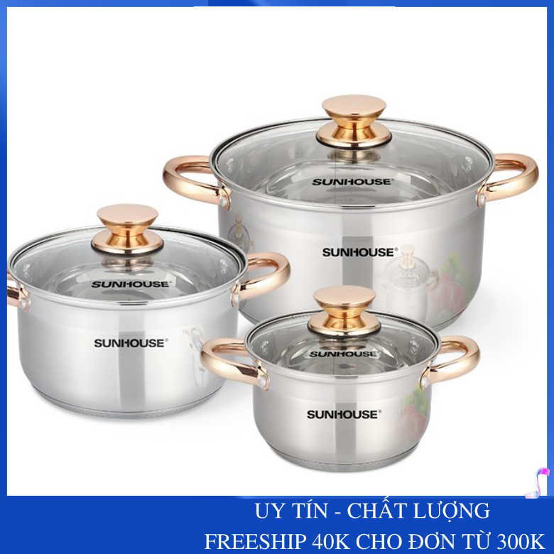 BỘ NỒI INOX 5 ĐÁY SUNHOUSE SH781 Siêu Bền Đẹp