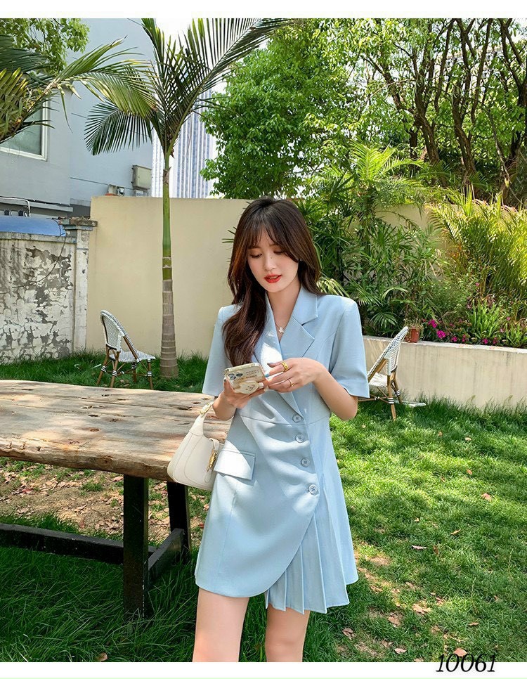 Đầm công sở xếp ly, đầm nữ dáng A/ đầm công sở màu trắng/ đầm nữ xếp ly thiết kế cổ vest sang trọng. Đầm nữ xếp ly màu xanh siêu xinh