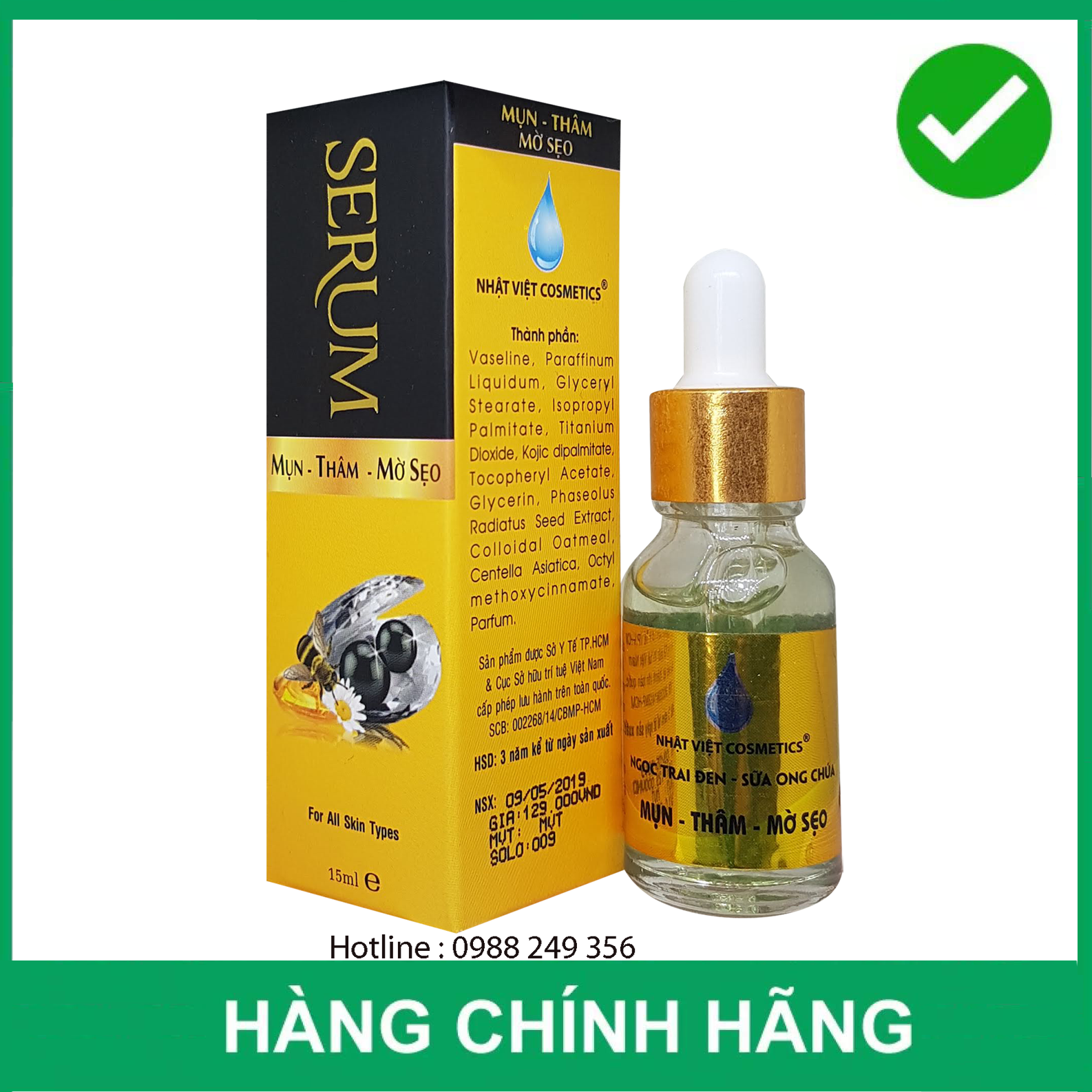 [HCM]SERUM MỤN THÂM MỜ SẸO NGỌC TRAI ĐEN SỮA ONG CHÚA NHẬT VIỆT COSMETICS 15ML