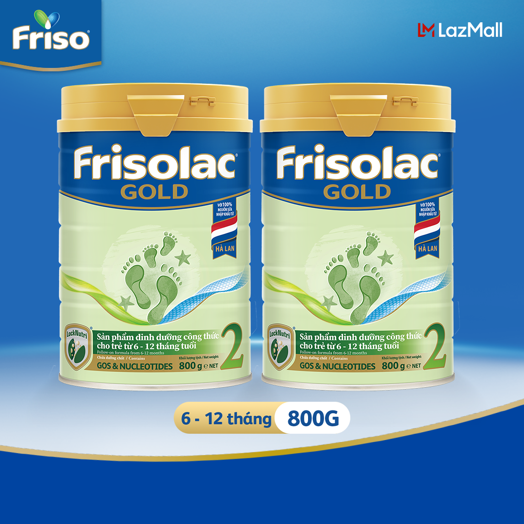 Combo 2 lon Sữa Bột Frisolac Gold 2 lon thiếc 800G cho trẻ từ 6-12 tháng tuổi
