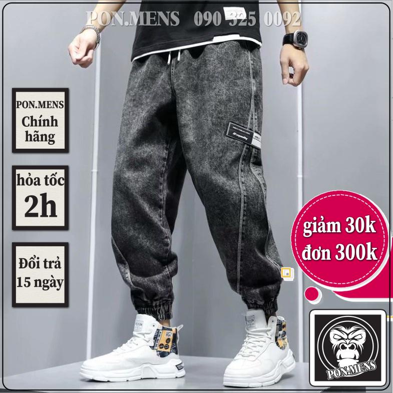 Quần Jeans Jogger nam màu xám lông chuột bó gấu lưng chun tag cạnh thiết kế đẹp 762 pon.mens hà nội hcm
