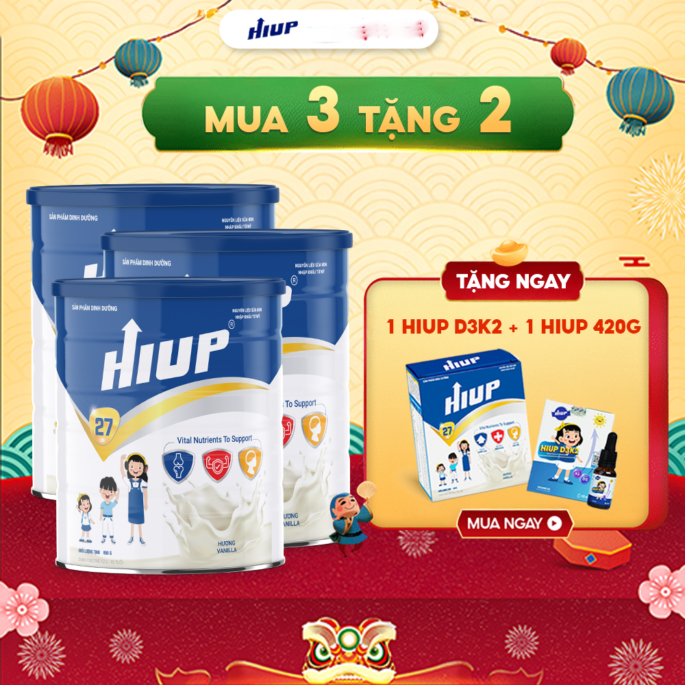 [MUA 3 TẶNG 1Hiup 420gr và 1 d3k2] Sữa Bột HIUP Bổ Sung DHA, Vitamin D3 K2 Cho Bé, Sữa Tăng Chiều Cao, Tăng Cân Cho Trẻ Từ 2 - 15 Tuổi - Hộp 650g Hàng Chính Hãng  - NOT VAT
