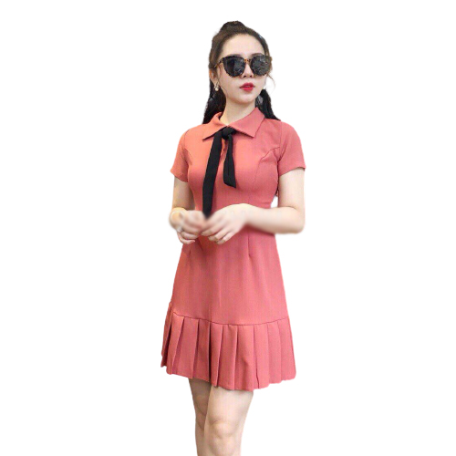 Đầm xòe nữ xếp ly tay ngắn cổ sơ mi thời trang mới Đ42