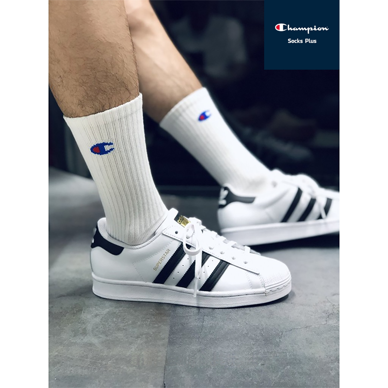Tất Vớ thể thao Nam nữ Champion cổ cao Trắng/Đen chất liệu Cotton mềm mại thoáng mát size 37-43