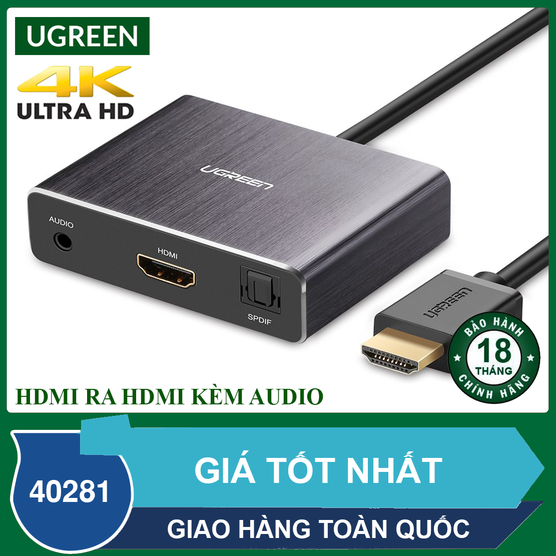 Bộ chuyển đổi HDMI ra HDMI kèm Audio 3.5mm - Hỗ trợ độ phân giải lên đến 4k@30Hz - UGREEN 40281