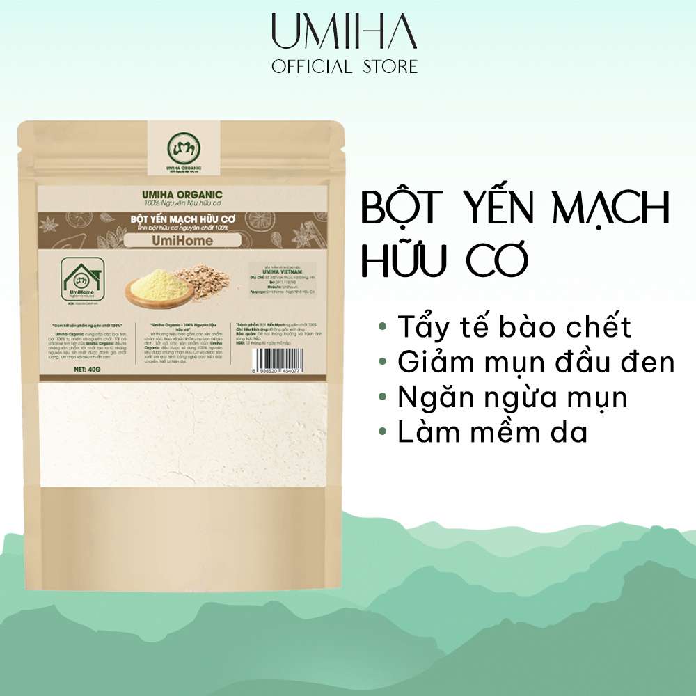 Bột Yến Mạch hữu cơ UMIHOME nguyên chất 40g - Đắp mặt dưỡng da tươi sáng, trắng da, chống nám, giảm thâm mụn