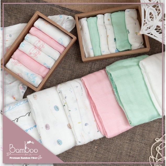 Set 6 khăn sữa sợi tre cho bé Bamboo by Lil