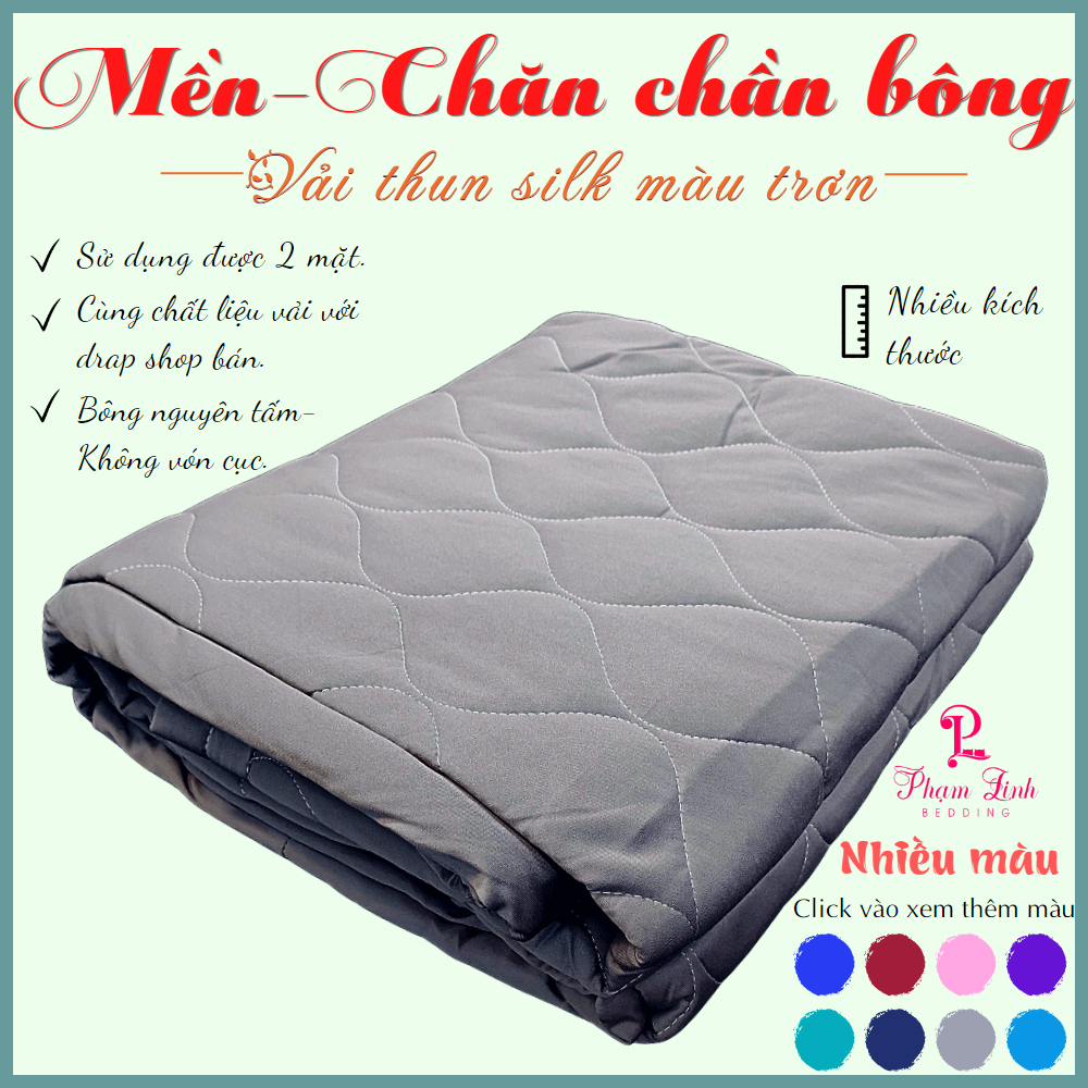 Mền-Chăn chần bông gòn vải thun sợi siu màu trơn Hàn Quốc sử dụng được 2 mặt tiện lợi đa năng nhiều size giữ ấm mền hè Phạm Linh Bedding