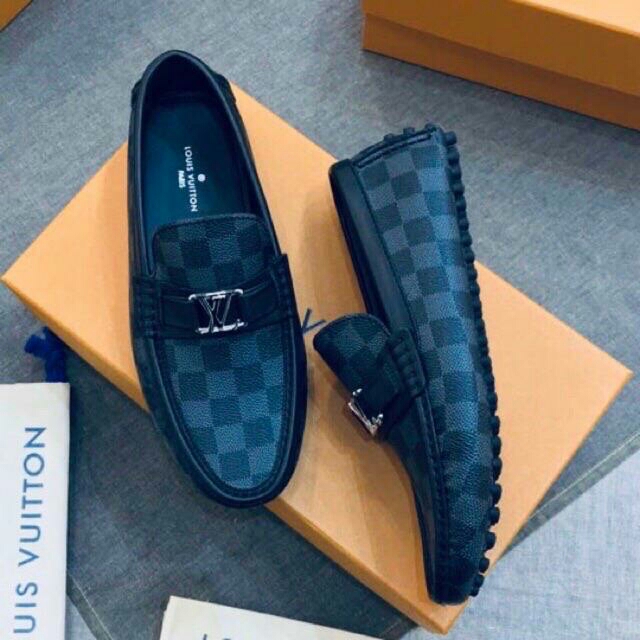 giày lười nam logo l và v da dập caro hàng đẹp êm nhẹ thoáng mát