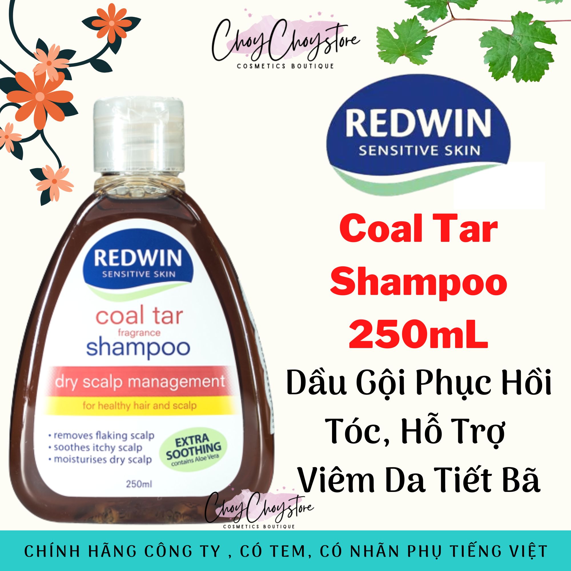[TEM CTY] Dầu Gội REDWIN Coal Tar Shampoo 250mL - Dầu Gội Phục Hồi Tóc Hỗ Trợ Viêm Da Tiết Bã
