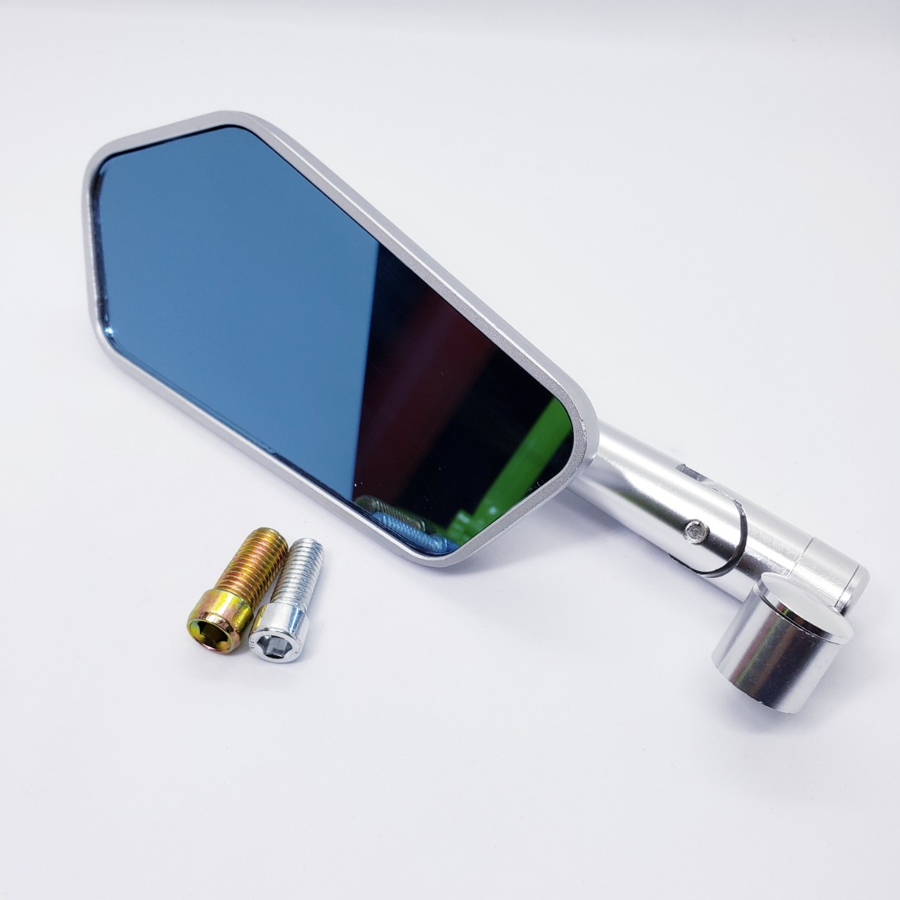 Gương chiếu hậu iphone xéo, kính rizoma 5 cạnh xe máy bên trái nhập khẩu cao cấp gắn cho tất cả mẫu xe hiện nay, màu bạc, ONE RACING