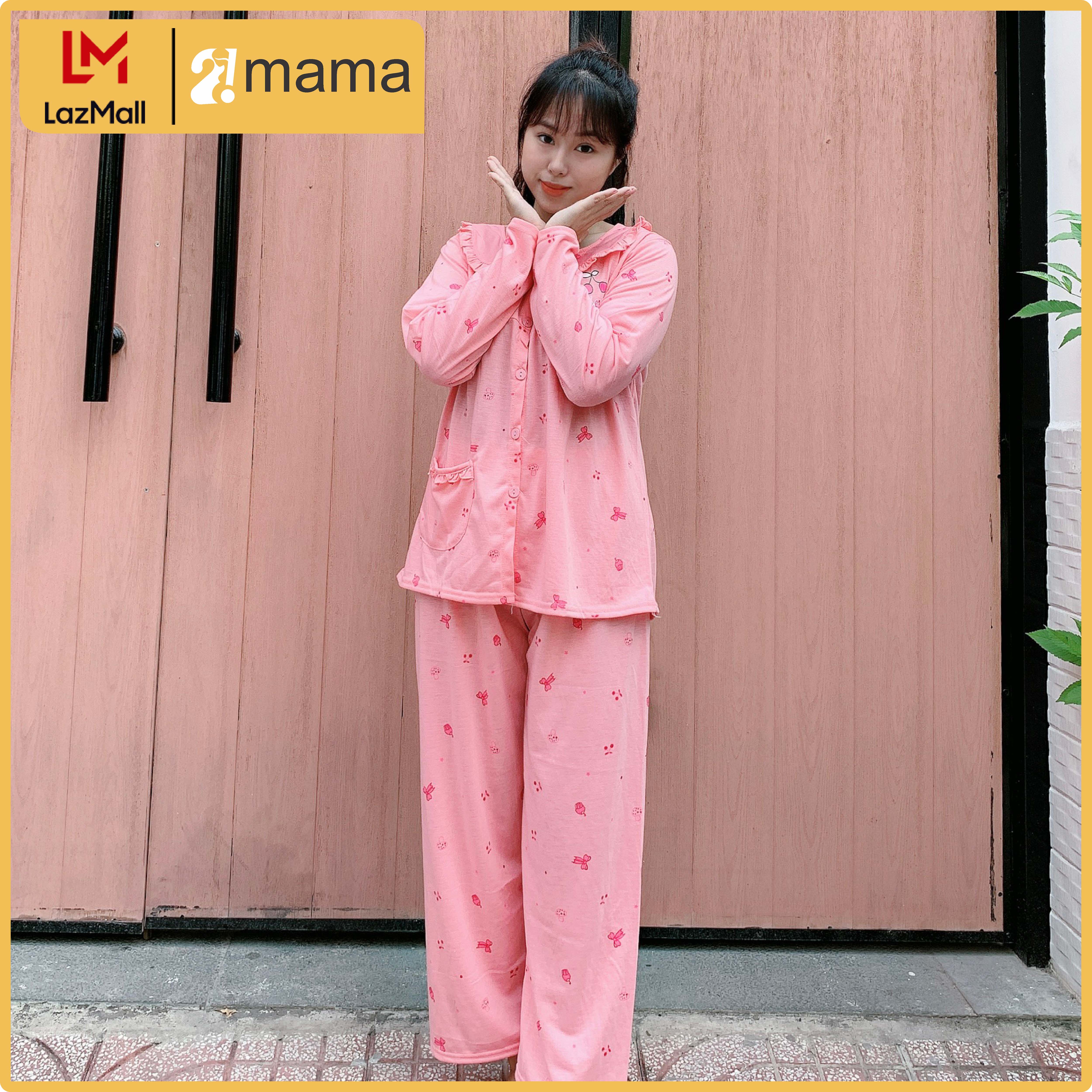 Đồ bộ bầu và sau sinh dài tay hình nấm vén ngực mặc nhà và cho con bú pijama mát V65