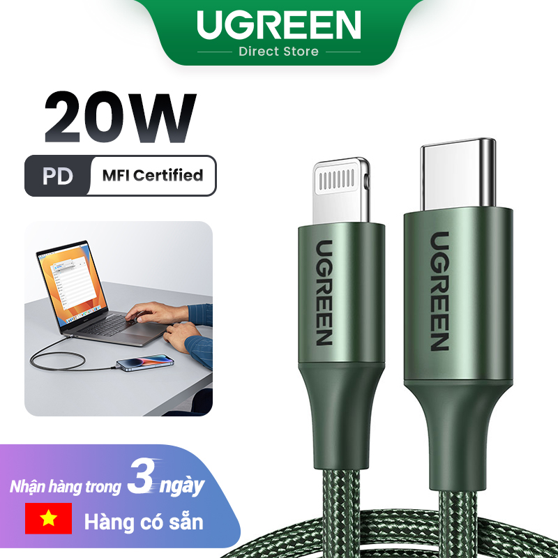 UGREEN MFI Green Cable PD 20W Fast Charging USB C to Lightning for iPhone