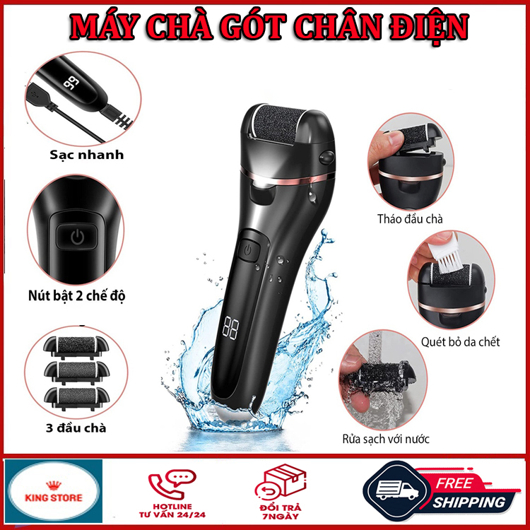 Máy chà gót chân cao cấp, máy chà gót chân bằng điện, dụng cụ chăm sóc móng chân, máy chà gót chân tẩy tế bào chết, máy chà gót chân sạc điện có 3 đầu thay thế, 2 cấp độ chà, máy mài gót chân, cây chà gót chân
