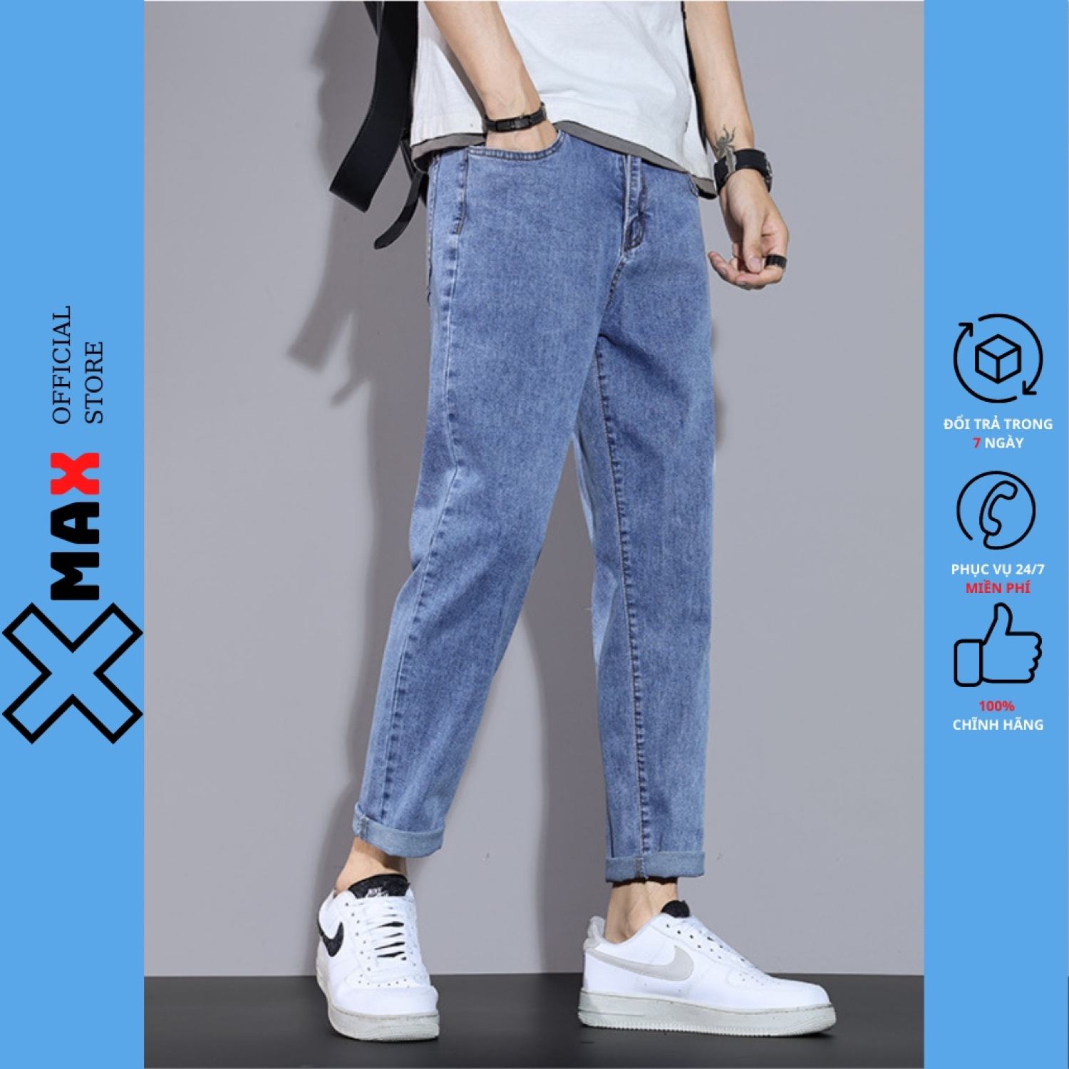 Quần jean baggy nam ống suông ống rộng vừa hotrend Hàn Quốc, Quần bò baggy nam dáng rộng B010
