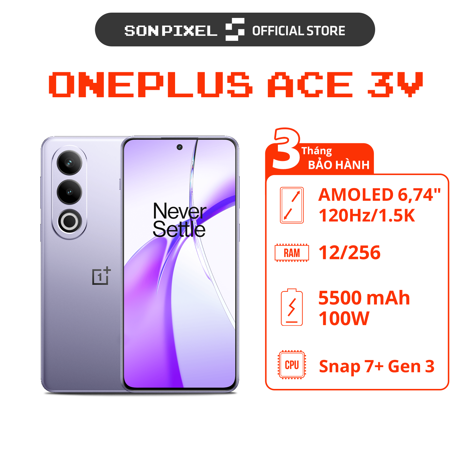 Điện thoại OnePlus Ace 3V 5G Màn hình rộng, Camera Sắc Nét, hiệu năng mạnh mẽ chip Snapdragon 7+ Gen 3,Pin Trâu SONPIXEL