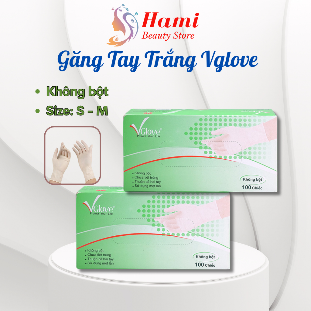 Găng tay y tế trắng không bột Vglove | Găng tay cao su dùng trong y tế và spa
