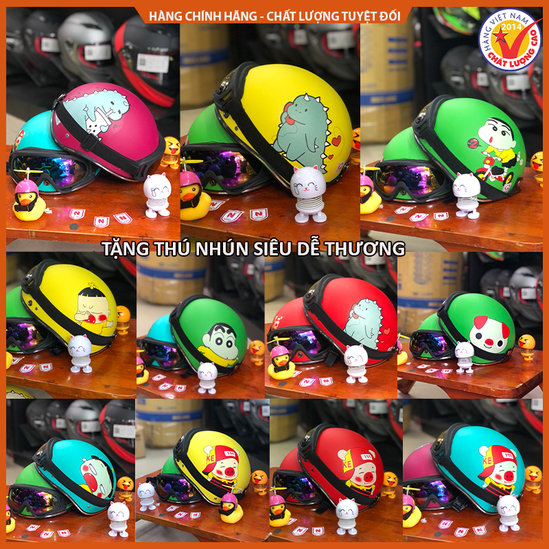 Mũ Bảo Hiểm 1/2 Nữa Đầu Gắn Sẵn Kính UV 7 Màu - Nhiều Mẫu Rất Cute