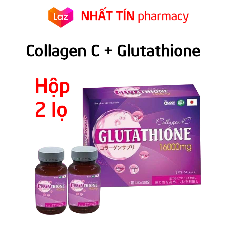 Hộp 2 lọ Viên uống đẹp da Collagen C Glutathione 1600mg, Vitamin E C, sâm tố nữ giúp sáng da, căng mịn da, giảm nám sạm da - Hộp 2 lọ x 30 viên
